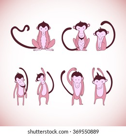 funny monkey silhouette, Isolated vector illustration, set of isolated funny monkey , Symbol of the New Year 2016
