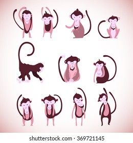 funny monkey silhouette, Isolated vector illustration, set of isolated funny monkey , Symbol of the New Year 2016
