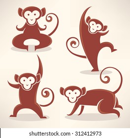 funny monkey silhouettes, vector collection of symbols of 2016