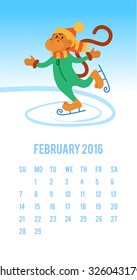Funny monkey skates in ice calendar 2016