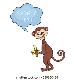 Funny Monkey With Speech Bubble. Cartoon and vector isolated character. Illustration card with hand drawn monkey and bubble speech. You can put your own text on speech bubble or sign board. 