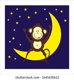 Funny monkey stays on the moon