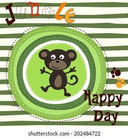 funny monkey striped background vector illustration