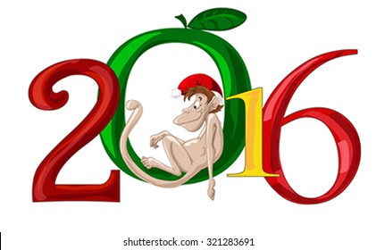 Funny monkey symbol of 2016, illustration, vector