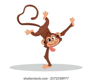 funny monkey with tongue sticking out in cartoon style, vector illustration.