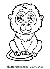 funny monkey. Vector illustration coloring page of happy cartoon monkey for children and scrap book