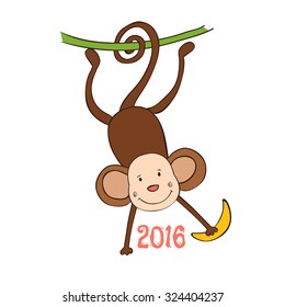 Funny monkey vector illustration. Symbol of 2016 on the Chinese calendar. 2016 New Year with cute monkey  in cartoon style. 