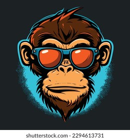 Funny Monkey Wearing Sunglass T-Shirt Design Logo poster vector Art