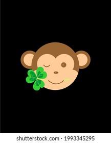 funny monkey wtih lucky clover icon vector design.