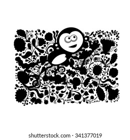 Funny monkey for your design. Vector illustration