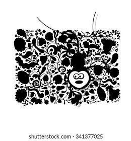 Funny monkey for your design. Vector illustration