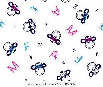 Funny monkeys in glasses and various letters