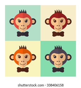 Funny Monkeys Set. Greeting card design. 
