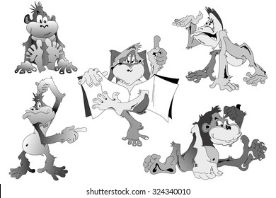 Funny monkeys set. illustration of comical monkey series. Cartoon monkey in 5 different poses. Corporate Heroes