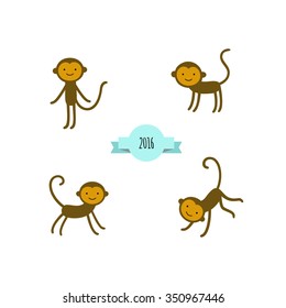 Funny monkeys set. Vector.