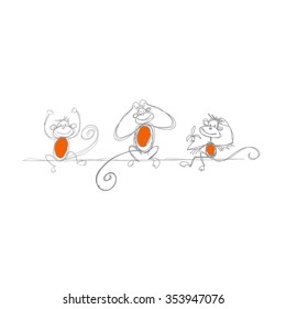 Funny monkeys, sketch for your design. Vector illustration