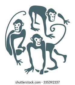 funny monkeys. The symbol of 2016 year. Vector illustration