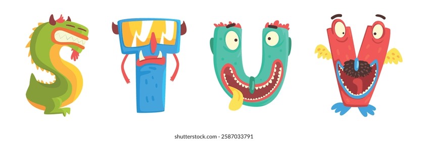 Funny Monster Alphabet Text Letter Character Vector Set