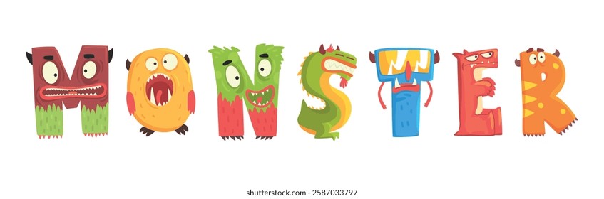 Funny Monster Alphabet Text Letter Character Vector Set