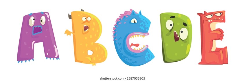 Funny Monster Alphabet Text Letter Character Vector Set