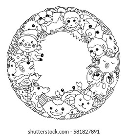 funny monster animal group hand drawn vector drawing illustration design