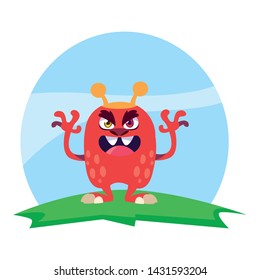 funny monster with antlers in the field