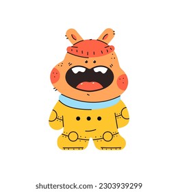 Funny monster astronaut costume vector character illustration isolated on a white background.