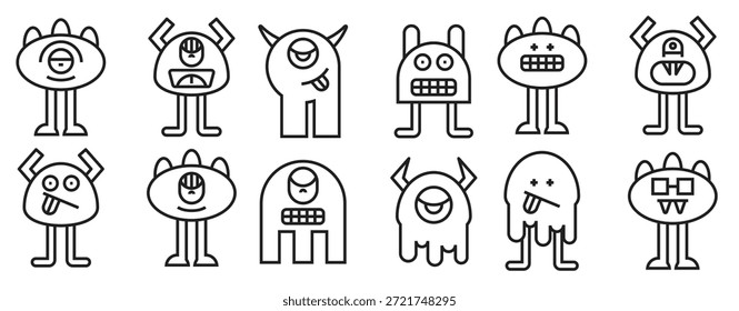 ilustração vetorial de avatares de monstro engraçado