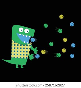 Funny Monster with ball Catching Vector Artwork Graphic. 