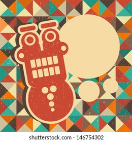 Funny monster with banner for your text. Vector illustration with retro background.