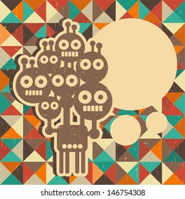 Funny monster with banner for your text. Vector illustration with retro background.
