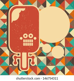 Funny monster with banner for your text. Vector illustration with retro background.