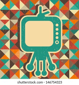 Funny monster with banner for your text. Vector illustration with retro background.