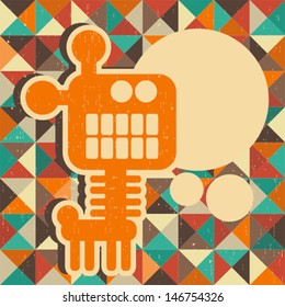 Funny monster with banner for your text. Vector illustration with retro background.