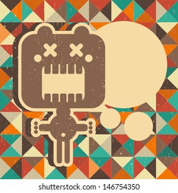 Funny monster with banner for your text. Vector illustration with retro background.