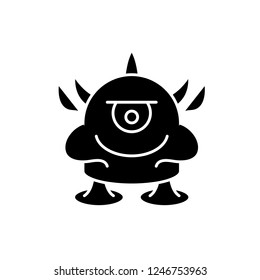 Funny monster black icon, vector sign on isolated background. Funny monster concept symbol, illustration 