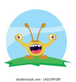 funny monster with bulging eyes in the field