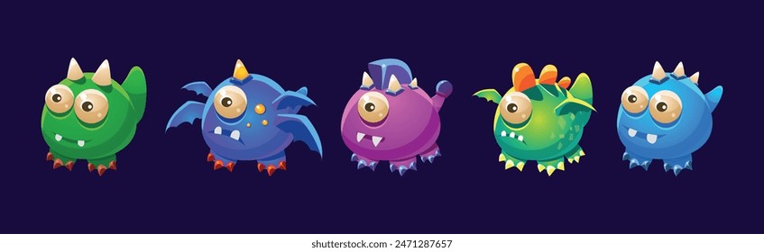 Funny Monster with Bulging Eyes and Wings Vector Set