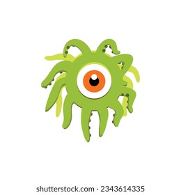 Funny monster. Cartoon illustration of a green alien with tentacles isolated on a white background. Vector 10 EPS.
