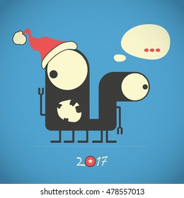 Funny Monster celebrating New Year party 2017. Gift card. Cartoon illustration