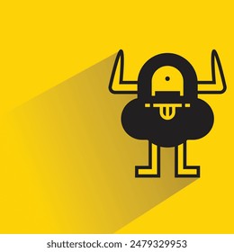 funny monster character with drop shadow on yellow background