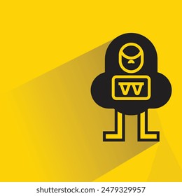 funny monster character with drop shadow on yellow background