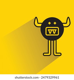 funny monster character with drop shadow on yellow background