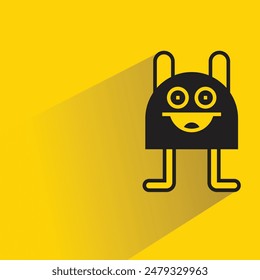 funny monster character with drop shadow on yellow background