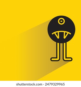 funny monster character with drop shadow on yellow background