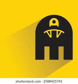 funny monster character with drop shadow on yellow background