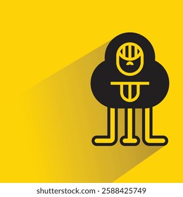 funny monster character with drop shadow on yellow background