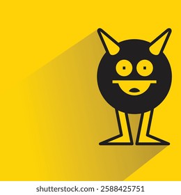 funny monster character with drop shadow on yellow background