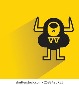 funny monster character with drop shadow on yellow background