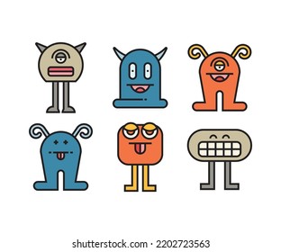 funny monster character icons set